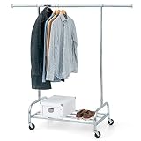 Tatkraft Tiger Kleiderständer Stabil, Schwerlast Kleiderständer auf Rollen, Bis 100 KG, Garderobenständer mit Ablage, Kleiderwagen, Rollgarderobe, Teleskopstangen Ausziehb