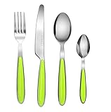 Exzact Rostfrei Stahl Besteck Set einem Plastikhalter 24 PCS - Farbige Griffe - 6 Gabeln, 6 Messer, 6 Löffel, 6 Teelöffel - Grün (EX07 x 24)