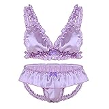 iixpin Herren Bikini Set G-Strings Slips mit BH Erotik-Dessous-Set Männer Sissy Reizwäsche Unterwäsche Partykleidung Clubwear Lila Larg