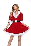 PDYLZWZY Damen Weihnachtskostüm Mrs. Santa Claus Kostüm Weihnachtskleid mit Kapuze, Gürtel und Petticoat Christmas Party Weihnachtsfeier Cosplay Hoodie V-Auschnitt Dress Xmas Outfit (rot, S)