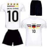 DE FANSHOP Deutschland Trikot mit Hose & GRATIS Wunschname + Nummer + Wappen #D10 EM/WM 2021 2022 - Geschenke für Kinder,Jungen,Baby. Fußball T-Shirt p