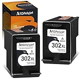 ATOPolyjet 302 XL Wiederaufbereitete Tintenpatronen für HP 302XL Schwarz Envy 4527 4520 4524 4523 DeskJet 3630 2130 1110 3639 4655 2132 3636 3637 2130 OfficeJet 3835 4650 3830 3831 5230 3832(2Pack)