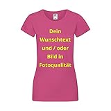Damen T-Shirt Bedrucken - Text und Bild individuell auf Ihr T-Shirt Drucken Lassen | Personalisiert Farbe Fuchsia, Größe L