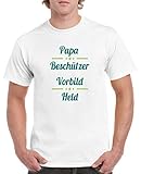 Comedy Shirts - Papa Beschuetzer Vorbild Held - Herren T-Shirt - Weiss/Türkis-Hellgrün Gr. S