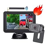 Yakola W9PRO Kabellos Digital Rückfahrkamera Set, Dual Backup Camera System, Loop Aufnahme, 5 Zoll 2 Split 1080P IPS-Monitor,eingebautem Funksender, Wireless Einparkhilfe,Wasserdicht IP68, N