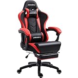 Dowinx Gaming Stuhl Ergonomischer Büro Lehnstuhl für PC mit Massage Lordosenstütze, Racing Stil Sessel PU-Leder-E-Sport-Gamer Stühle mit Ausziehbarem Fußraste (schwarz&rot)