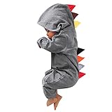 MRULIC Neugeborenes Baby Jumpsuit Outfit Dinosaurier Reißverschluss mit Kapuze Spielanzug Overall Outfit Kleidung Niedlicher Babyschlafsack Onesies Herbst und Wintermodelle(X2-Grau,75-80CM)