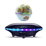 JJYY 4 Zoll schwimmender rotierender Globus mit LED-Licht, schwarzer magnetischer Globus für Arbeitszimmer, Büro, Heimtex