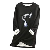 Fleece Pullover für Damen Winter Warme Langarmshirt Rundhals Sweatshirt Unterhemd Bequem Weich Gefüttert Pullover Dicker Plüsch Lamm Kaschmir Pulli Langarm Shirts Oversize Oberteil Top