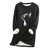 XIAOYUER Damen Fleece Pullover Winter Warme Unterhemd Sweatshirt Plus Dicker Samt Langarmshirt Lamm Kaschmir Pulli Langarm Shirts Oversize Bedrucktes Oberteil Top