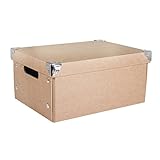 Rayher Hobby 67258000 Aufbewahrungsbox, mit Deckel, Pappmaché, natur, 30 x 22 x 14 cm, mit Metallecken und Haltegriffen, zusammenfaltbar, Ordnungshalter, S