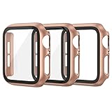EDIMENS 3 Stück Harte PC-Hülle kompatibel mit iWatch Serie 6/SE/5/4 40 mm Damen Herren Overall PC Hülle Slim Tempered Glas Displayschutzfolie Schutzhülle für iWatch 40 mm SE Rose G