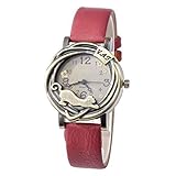 Damen Katze & Blumen Quartz Analog Uhr Armbanduhr Bronze Gehäuse R