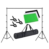 LARS360 Hintergrund Fotostudio Set Hintergrundsystem Fotostudio Set mit 2.6m x 3m Hintergrund Ständer und 3er Federzwingen 1.8 x 2.8m 3 Farben Grün Schwarz Weiß Hintergrund Set für Fotog