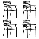vidaXL 4X Gartenstuhl Stapelbar Mesh-Design Stapelstuhl Balkonstuhl Stuhl Stühle Gartenmöbel Terrassenstuhl Essstuhl Stapelsessel Stahl Schw