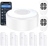 AGSHOME Kabelloses Alarmanlage, Smart Home Alarm Sicherheit, 8-teiliges Set (Alarmstation und Türsensoren), App-Benachrichtigung, Kompatibel mit Alexa und Google H