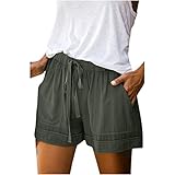 Damen Shorts Sommer Übergröße Tunnelzug Elastische Running Gym Yoga Sporthose Stretch Laufshorts Swesthose Teenager Mädchen Kurze Hose Casual Loose Baumwolle Leinen Strand Shorts mit T