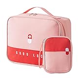 2stk Notfalltasche Leer wasserdichte Medikament Aufbewahrungstasche Tragbar Medikamententasche Klein kompakt für Home Office Reisen (Rosa)