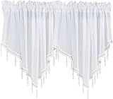 MJMJ Elegante Schiere Segeln Perlen Vorhang Valance, Massivfarbe Faux Seidenfenster Vorhänge, Rod Tasche Dreiecke Fransen(Size:130x60cm(51x24inch),Color:Weiß)