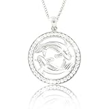PAVEL´S elegante Damen Halskette Sternzeichen Kette FISCHE aus echtem Silber 925 glänzende Zirkonia in AAA Qualität aus der Kollektion ECLIPSE inkl. Schmuckbox und Echtheits-Zertifik