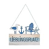 Logbuch-Verlag maritimes Türschild LIEBLINGSPLATZ Natur blau weiß mit Möwe & Anker - Deko Wandschild aus Holz 24