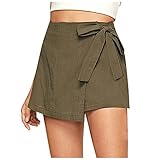 Shorts Frauen Sommer Kurze Culottes Hosen Kordelzug Sport Skort Tennis Röcke Solide Spitze Seil Krawatte mit Gürtel Loose Fit Beach Shorts Culottes Laufen Tennis Golf Tennis Skort, kaki, L