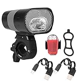 XPG LED USB Wiederaufladbar Fahrradbeleuchtung Set, K1323 Frontlicht K1180 Rücklicht, StVZO zugelassen, Wasserdicht Fahrradlicht Set, Sicherheit Warnung LED Fahrradlampen S