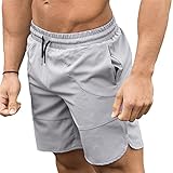 Generisch Herren-Fitness-Shorts mit Kordelzug Lässige Sport-Laufhose Einfarbige Basketball-Trainingshose für Herren, schnell trocknend FüR Silunma (XXL,Grau)
