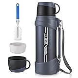 Thermosflasche für Sport 2L, Trinkflasche Edelstahl, Beyonda Wasserflasche Camping 2L, 48h Heiß & 24h Kalt, BPA-frei mit 2 Becher, Stabil & Auslaufsicher, für Sport, Fitness, Outdoor, Wandern - B