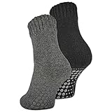 2 | 4 | 6 Paar ABS Socken Herren Anti Rutsch Socken mit Wolle 21463 (Schwarz+Anthrazit 2 Paar 43-46)