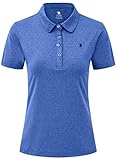 YSENTO Damen Golf Shirts Kurzarm Polo T-Shirt Schnelltrocknend Leichte Casual Polohemd Sport Sommershirt mit Kragen(Blau,L)