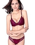 ZUKULIFE Nature Damen Spitzen Push Up BH Unterwäsche Sets - (Dark Red 34B)