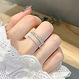 QiuYueShangMao Liebeszeugnis Exquisite Öffnung Einstellbarer Doppelring Modisches Temperament Einfacher Vielseitiger Ring Eleganter Damen Bankettschmuck Verlobungsring Jub