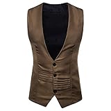 PPangUDing Weste Herren Ärmellose Blazer Einreiher Anzugweste Business Anzug V-Ausschnit Herrenanzug Slim fit Vest Casual Hochzeit Vintage Regular Design Kurzweste (XL, Braun)