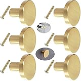 Möbelknopf Gold,Schrankknöpfe,Messinggriffe für Schubladen Rund,28mm Hardware Massiver Messing Runder Einlochiger Kleiner Griff,für die Schranktüren und Kommodenschubladen,mit Schrauben(6 Stück )