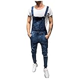 Healter Herren Jeans Latzhose Overall Arbeitshosen Lange Jeanshose Retro Denim Arbeitslatzhose Jumpsuit Destroyed Ripped Herren Jeans Latzanzug Loose Fit Cargo Workwear Strampler O