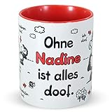 Sheepworld Tasse »Ohne … ist Alles doof.« mit Wunschnamen, personalisiert (rot)