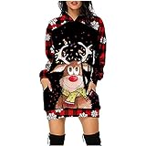LOOKAa Kleider für Damen, Kostümfrauen, Damen Hoodies Pullover Langarm Übergroße Damen Weihnachten Plaid Printed Langarmkleid Lange Kapuzenob
