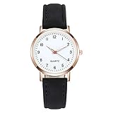 Hirolan Damen Retro Uhr Weibliche Armbanduhr Quarzuhr Starry Mode Uhr Rundes Pu-Armband GroßEs Zifferblatt Armbanduhr Damen Uhren Frauen Einfache Diamantbesetzte Leuchtende Damenuhr GüR