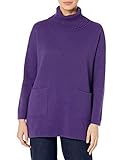 M Made in Italy Damen Rollkragenpullover mit Fronttaschen -  Violett -  X-Groß