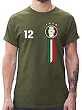 Fussball WM 2022 Fanartikel - 12. Mann Italien Emblem - S - Army Grün - Tshirt Fussball Italien - L190 - Tshirt Herren und Männer T-S