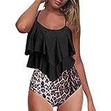 Yoofeiduoduo Badeanzug Damen Bauchweg Bikini Set Sexy GroßE GrößEn Badeanzug Rüschen Zweiteilige High Waist Bikini Retro Sätze mit Push Up Bademode Strandkleidung Zerknittert High Waist Damen Bik