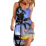 Rioge Strandkleid Damen Ärmellos Tank Kleid für Frauen Sommerkleid Damen Kurz Sommer V-Ausschnitt Minikleid Damen Sexy Lose Lässig Tshirt Tunika Kleid Freizeitkleid Strandkleider Sommerk