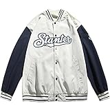 UKKO Baseball Jacke Hip-Hop Alphabet Print College-Stiljacke Herrenjacke Männer Und Frauen Dieselbe Baseball Uniform Casual Jacke-White Gray,M