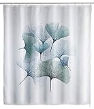 WENKO Anti-Schimmel Duschvorhang Ginkgo - Anti-Bakteriell, Textil, waschbar, wasserabweisend, schimmelresistent, mit 12 Duschvorhangringen, Polyester, 180 x 200 cm, Mehrfarbig