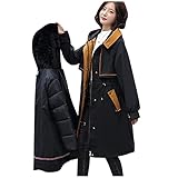 Damen Winter Gefütterter Parka Steppmantel Pelzkragen Kapuze Lang Damen Warm Daunenjacke Lammy Jacke Damen Dicker Übermantel Winter Windbreaker Outwear, Schwarz , 85