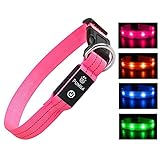 LED Hundehalsband Leuchthalsband Wasserdicht Leuchten Hundehalsband USB Wiederaufladbare Blinkende Hundehalsbänder Einstellbar Super Bright für Große Kleine Mittelgroße Hunde - Rosa - XS