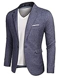 COOFANDY Herren Sakko Leinenstruktur Slim Fit Männer Blazer Modern Leichte Jackett, Blau, L