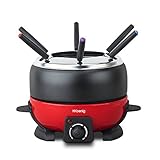 H.Koenig ALP1800 elektrisches Fondue Set / 6 Personen / 6 Fonduegabeln / Temperatur 25°C bis 190°C / 2 L / Antihaftbeschichtung / 800 W / rot/schw