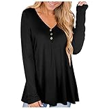GFGHH T-Shirt Damen V-Ausschnitt Knopfleiste Bluse Solide Tunika Langarm Tops Bluse Lässige Tunika Bluse Arbeitshemden T-Shirt Sexy Oberteile Hemden Elegant Casual Arbeit mit Knöpfen Lang